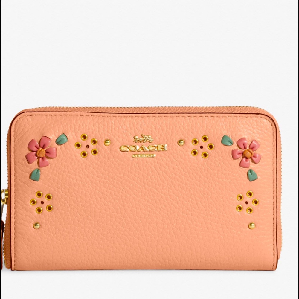 BRAND NEW FLORAL FULL ZIP WALLET LEATHER 100% AUTOMATIC COACH CLUTCH/WALLET